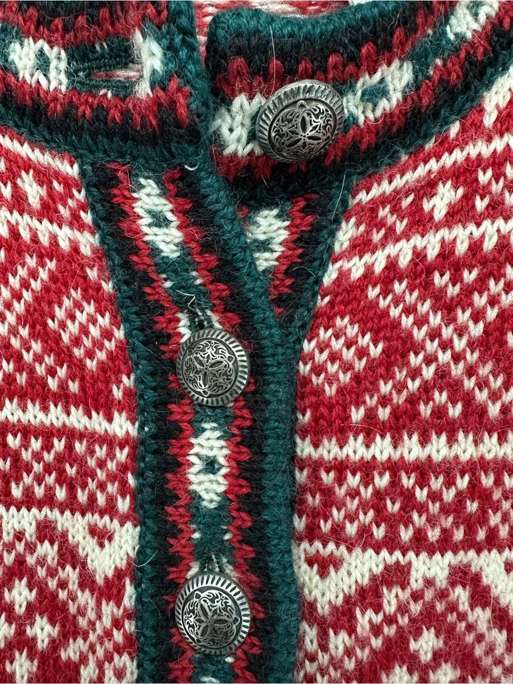 L.L. Bean Fair Isle Wool Sweater Womens Medium Red Nordic Winter Lodge Pullover - Picture 7 of 8